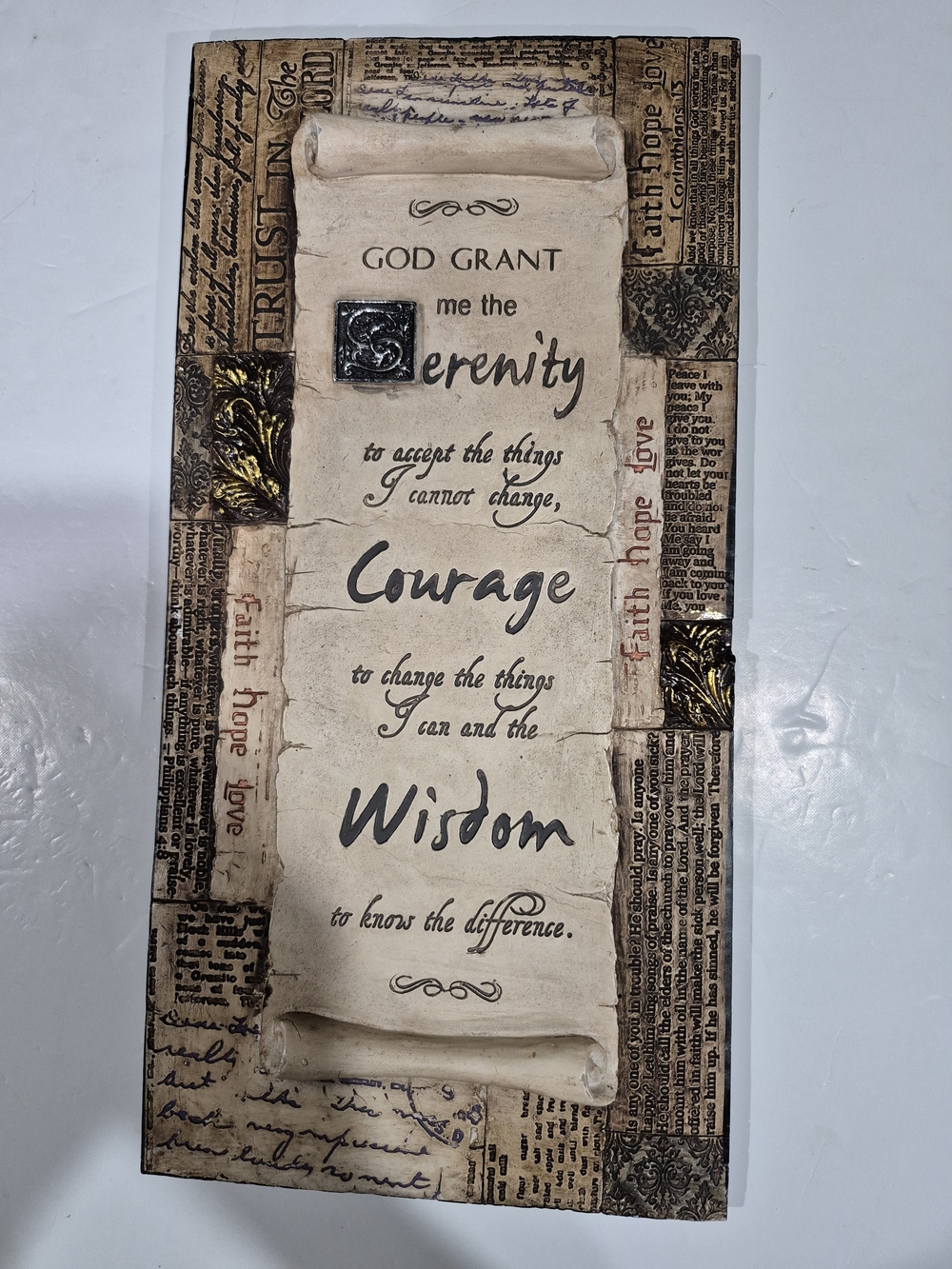 Serenity Prayer 3D Resin Wall Art Scroll - Beige/Tan Decorative Plaque